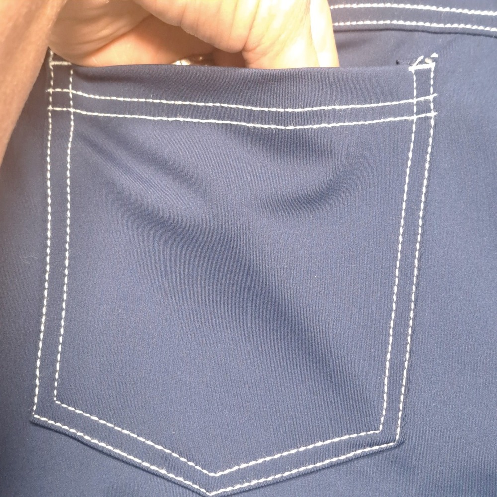 Vooveeya Navy Blue Flare Yoga Pants Contrast Stitch High Waist Large NWT - Picture 10 of 11
